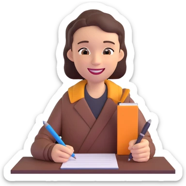 copywriter emoji, a person writing on a notepad, cheerful expression sticker
