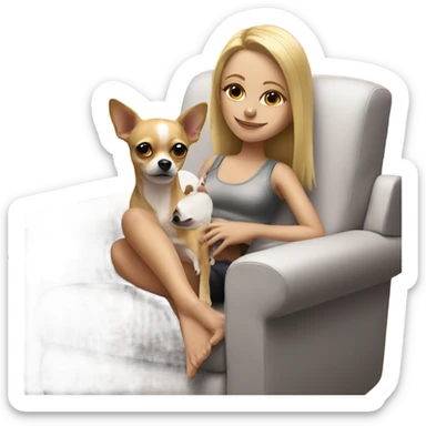 Blonde girl on recliner with chihuahua on her lap sticker