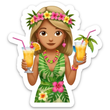 Tropical girl on island with a drink sticker
