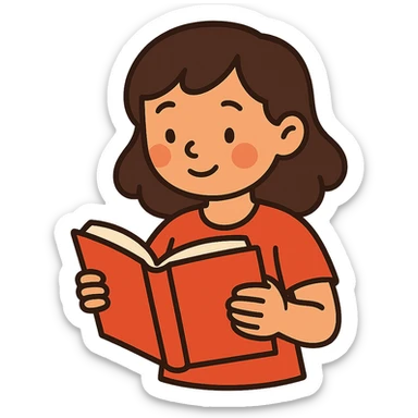flat toon style girl reading a book sticker
