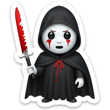 make a ghost face emoji with a cloak on and a bloody knife from the movie scream sticker
