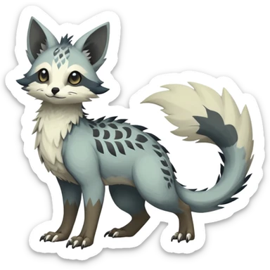 Rare realistic exotic epic pretty dull-colored gloomy greyish neutral-colored beautiful handsome gorgeous aesthetic Vernid-Trico-species-Fakemon-creature by LiLaiRa, 4 legs, 1 tail, random markings, (full body) sticker