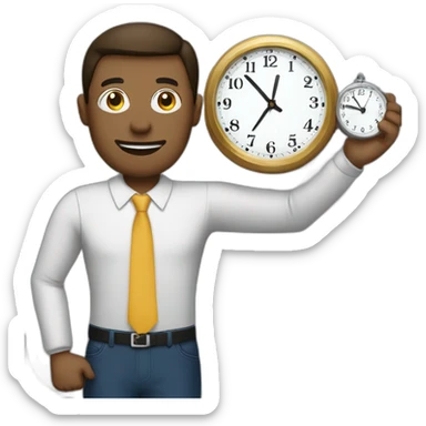 a man holding clock sticker