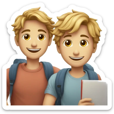 young handsome guy students with a friend joyful sticker