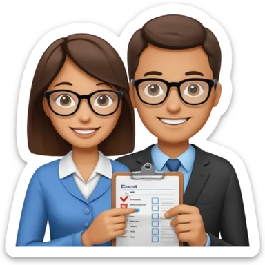 husband and wife avatars looking at the check list sticker