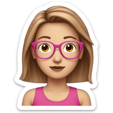 White girl with brown color hair were pink glasses sticker