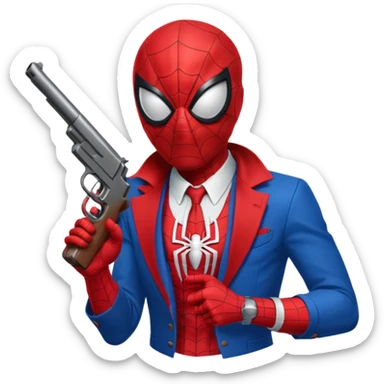 spiderman putting a pistol barrel in  sticker