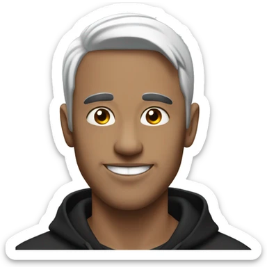 a guy with WHITE horns on his head, black hair and black hoodie, that is happy sticker