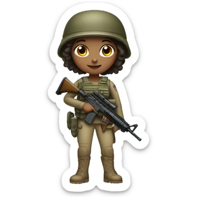Brown eyed girl in army gear with weapon sticker