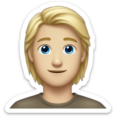 Blond (almost brown) and straight hair boy with blue (a bit greyish) eyes. He is 16 years old  sticker