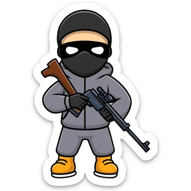 Boy with a ski mask and a gun￼ sticker