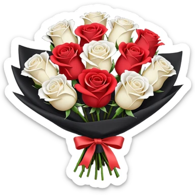 White rose and red rose bouquet with black paper  sticker