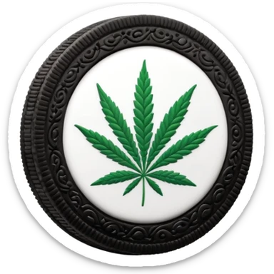 black and white oreo cookies with cannabis leaf sticker