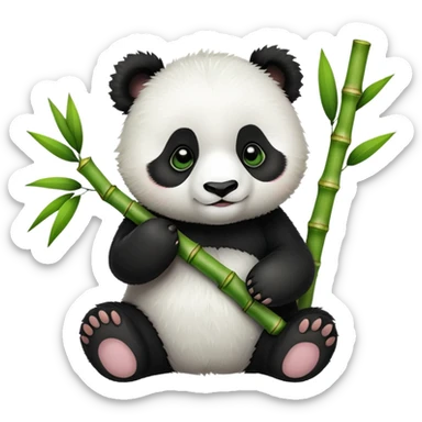 Adorable panda cub holding bamboo sticker
