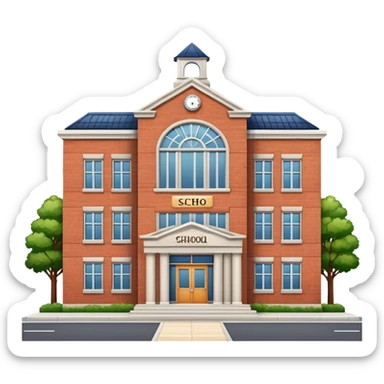 School building with a name plaque sticker