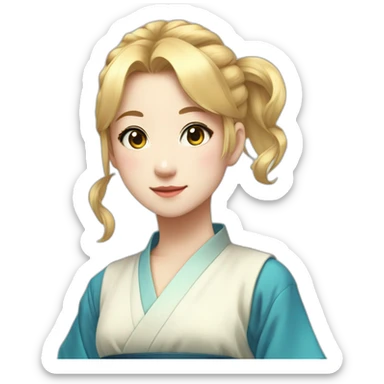 Japanese anime-inspired young girl with radiant golden blonde hair tied in a ponytail and mesmerizing azure eyes sticker