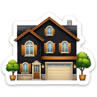 Une vieille maison avec son garage et des meubles dedans  sticker
