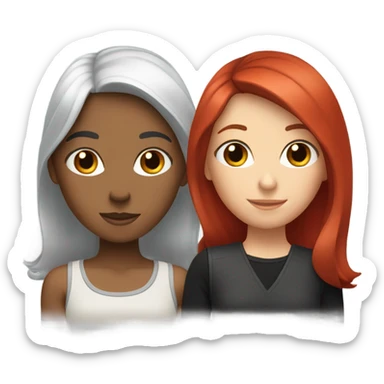 Three friends, one brunette,  black hair one one redhead sticker