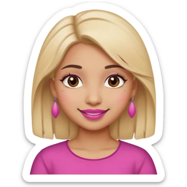 Sweet Indian girl blond hair brown eyes brown/pink lipstick pink blush sticker