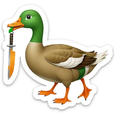 Green goose emoji, it's carrying a knife in it's teeth. Furiously running. Use 🪿 shape but color it bright green (#39C700) sticker
