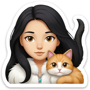 a long black hair girl with a with long hair cat sticker