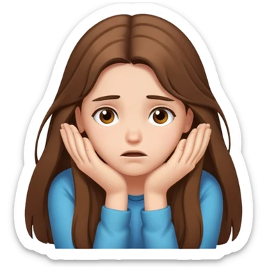 Ashamed girl with long brown hair holding head in hands sticker