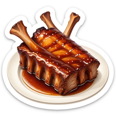 cinematic-realistic-barbeque-ribs-dish-emoji,-depicted-as-succulent,-slow-cooked-ribs-with-a-sticky-smoky-glaze-rendered-with-rich-textures-and-dynamic,-appetizing-lighting. baby back spare ribs sticker