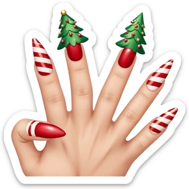 Create a nail design that is red, aesthetically pleasing, Christmas-themed, and girly. There are five fingers. sticker