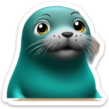 teal seal giving a speech at a podium sticker