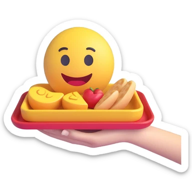 a 3D emoji style icon of a hand holding a tray, symbolizing service sticker
