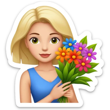 woman with big bouquet of flowers sticker