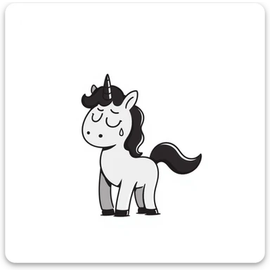 a sad unicorn with a single tear, hand drawn doodle style sticker