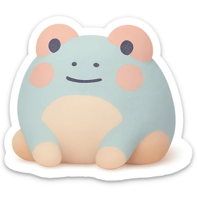 a cute frog in mochi style, soft and round, pastel colors, simple face sticker