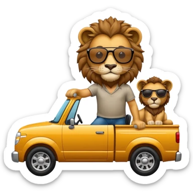 Lion driving a pickup truck sticker