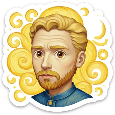 Cinematic Realistic Vincent van Gogh Pop Culture Emoji, featuring an expressive portrayal inspired by the legendary painter rendered with dynamic, swirling textures and artistic lighting. sticker