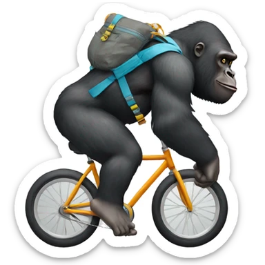 Gorilla wearing a backpack on a bike sticker