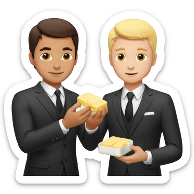 I man handsome puts butter on another man (total 2 men they wear suits) sticker