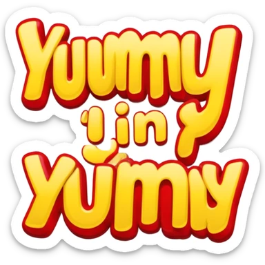 “YUMMY” in bright, yellow and red letters like a comic book sticker