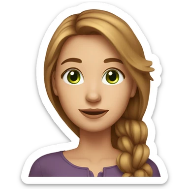 girl, 35 years old, long light brown hair, green eyes and prominent nose sticker