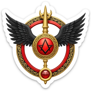 Holy Emblem with black wings and horn and red tetragrammaton in the middle sticker
