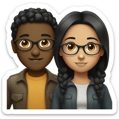 A couple of a boy and a girl, the boy have black hair and glasses sticker