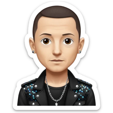 Chester Bennington with dark brown hair, black sequin tour outfit sticker