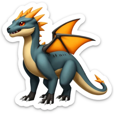 Magmatic fiery badass cool obsidian-Black and golden-orange Helioptile-Marowak-Salamence-Fakémon-hybrid-creature (full body)  sticker