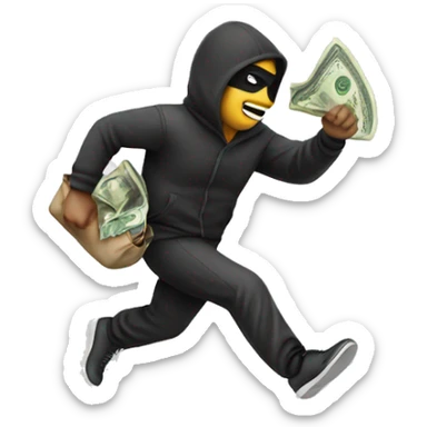 Robber running with money bag sticker