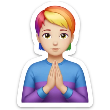 White lesbian with short hair rainbow coloured skin with praying hands sticker
