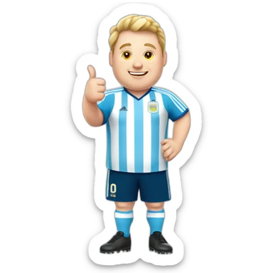 obese white man play soccer. argentina uniform. Thumbs up  sticker
