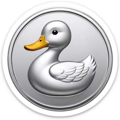 silver coin with a duck on it, the entire coin and duck are silver sticker