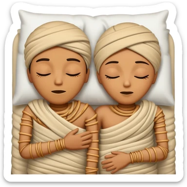 A couple holding hands sleeping that look like mummys sticker