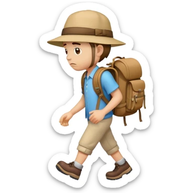 sad traveler with backpack and hat walking with head down sticker