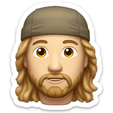 White Very muscular  guy with brown Long thick hair with a cap and no beard  sticker